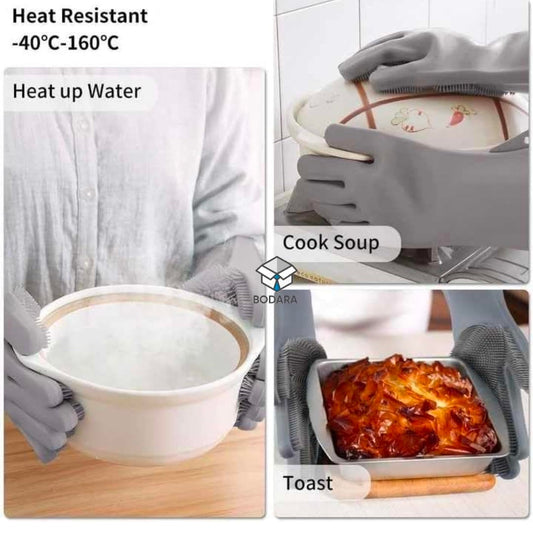 Gloves Magic Silicone Dish Washing Gloves, Silicon Cleaning Gloves, Silicon Hand Gloves for Kitchen Dishwashing and Pet Grooming, Great for Washing Dish, Car, Bathroom