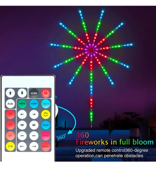 Smart RGB Firework LED Strip Lights with App & Remote Control for Dream Bedroom TV Christmas Party Decoration Changing Color Fireworks Led Light with Music Sync Burst Effect USB Powered