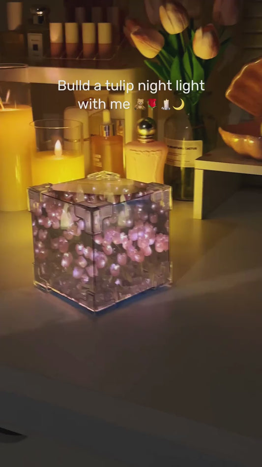 DIY(Do It Yourself) Tulip Lamp Mirror Cube 30 Flowers LED Decorative Lamps Handmade 2 in 1 Table Ornaments & Mirror DIY Infinite Tulip Light Lamp for Bedroom Living Room Decor Gift -Multicolor