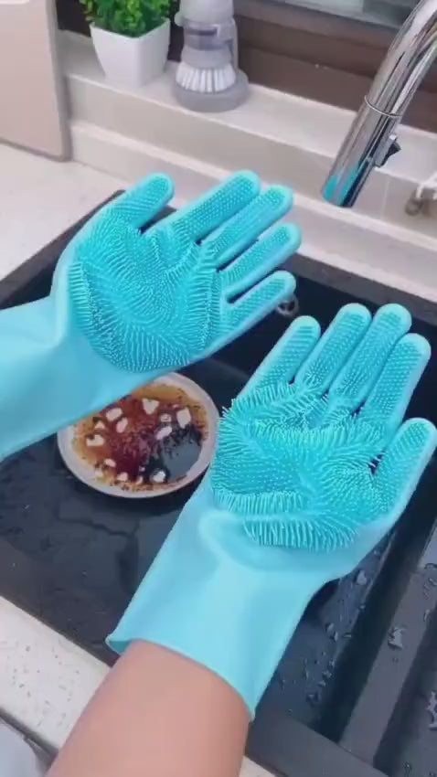 Gloves Magic Silicone Dish Washing Gloves, Silicon Cleaning Gloves, Silicon Hand Gloves for Kitchen Dishwashing and Pet Grooming, Great for Washing Dish, Car, Bathroom
