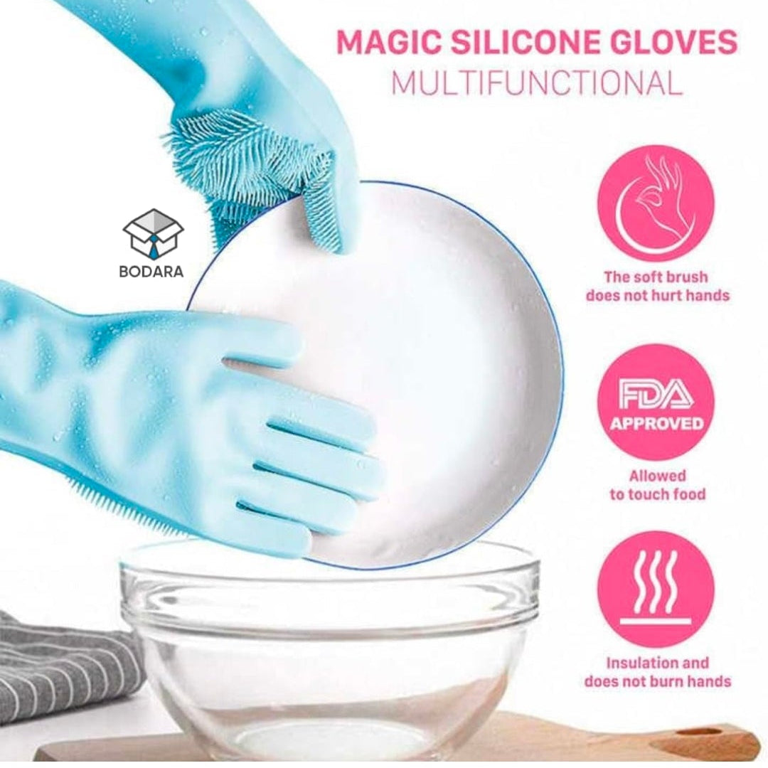 Gloves Magic Silicone Dish Washing Gloves, Silicon Cleaning Gloves, Silicon Hand Gloves for Kitchen Dishwashing and Pet Grooming, Great for Washing Dish, Car, Bathroom